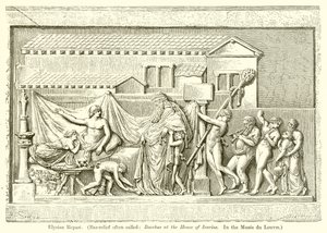 Banquete en los Campos Elíseos. (Bajo Relieve a menudo llamado: Baco en la Casa de Icario. En el Museo del Louvre)