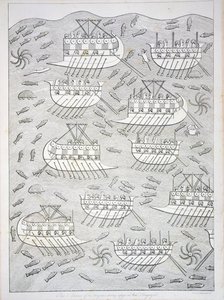 Enemigos de los asirios refugiándose en barcos, lámina 71 de Nínive y sus Restos de Austen Henry Layard, publicado en 1849 de English School
