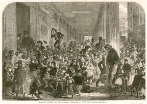Niños participando en la pantomima navideña en el Teatro Drury Lane, Londres de English School