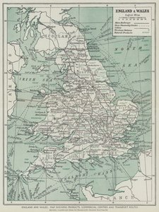 Inglaterra y Gales, Mapa de productos, centros comerciales y vías de transporte (litografía) de English School