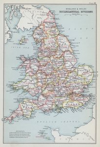 Inglaterra y Gales, divisiones eclesiásticas (litografía en color) de English School