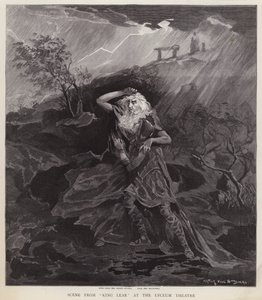 Actores ingleses Henry Irving y William Haviland en una producción de El Rey Lear de Shakespeare en el Teatro Lyceum, Londres de English School