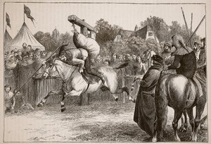 Fiesta inglesa en el siglo XIV: Justa en el Quintain, ilustración de Cassells Illustrated History of England
