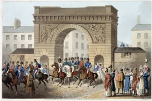 Ingleses y aliados entraron en París en "Anécdotas e incidentes históricos, militares y navales que llegaron a las armas de Gran Bretaña y sus aliados, terminando en Waterloo" por Edward Orme. Ilustrado por Fry, Sutherland, Clark, Dubourg, W.Heart, JA, Atk