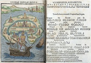 Grabado de "Utopía" de Thomas More de English School