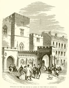 Entrada a la antigua Cámara de los Lores en la época de Jorge II de English School