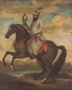 Retrato ecuestre de un noble indio (óleo sobre lienzo) de English School