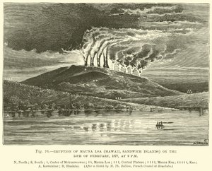Erupción del Mauna Loa (Hawái, Islas Sandwich) el 14 de febrero de 1877, a las 9 pm de English School
