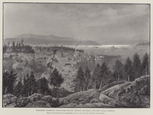 Puerto de Esquimalt, Isla de Vancouver, Columbia Británica, Nuestra Nueva Estación Naval (grabado) de English School