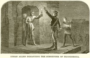 Ethan Allen exigiendo la rendición de Ticonderoga de English School