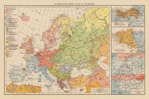 Mapa etnográfico de Europa (litografía en color) de English School