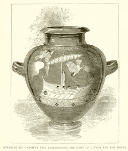 Arte etrusco: Jarrón antiguo que representa la historia de Ulises y las sirenas (grabado) de English School