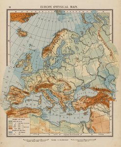 Europa, Mapa físico (litografía en color)