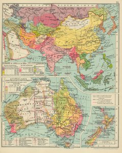 Europa en Asia hasta 1914. Australasia Exploration  Settlement (litografía en color) de English School
