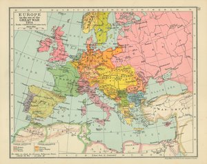Europa en vísperas de la Gran Guerra 1914 (litografía en color) de English School