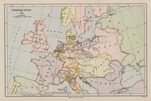 Los Estados europeos en 1792 (litografía en color) de English School