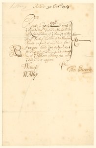 Recibo del Tesoro para la lotería de 1711 de English School
