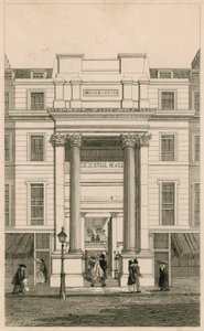 Exeter Hall, Strand, Londres; de la revista Gentlemans; prueba de English School
