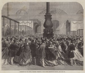 Exposición de los regalos de boda reales en el Museo de South Kensington (grabado)