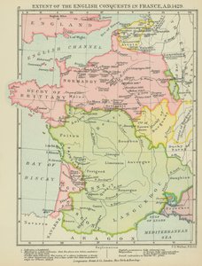 Extensión de las conquistas inglesas en Francia, 1429 d.C. (litografía en color) de English School