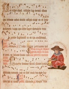 F.127 Partitura con dibujo de un leproso, c.1400 (vitela) de English School
