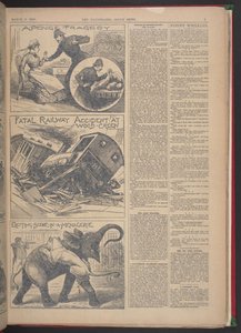 "ACCIDENTE FERROVIARIO MORTAL EN WOOD-GREEN". Illustrated Police News, 9 de marzo de 1895 (papel de periódico) de English School