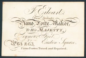 F Eiloart, fabricante de pianos, tarjeta comercial