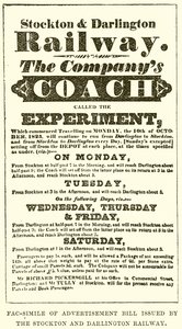 Facsímil del anuncio emitido por el Ferrocarril de Stockton y Darlington de English School