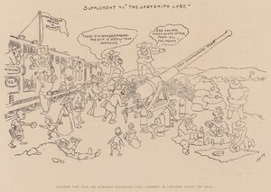 Página facsímil del periódico ilustrado humorístico publicado en Ladysmith durante el asedio (litografía)