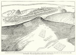 Facsímil de una vista de Edimburgo en 1544, el ejército del conde de Hertford acercándose a la ciudad por Calton Hill y Watergate (grabado)