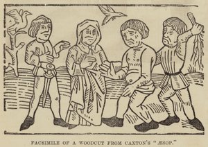 Facsímil de un grabado en madera de "Esopo" de Caxton de English School