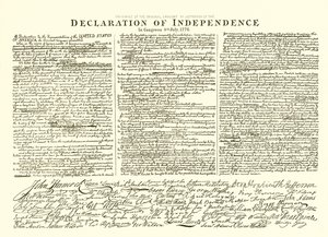 Facsímil del Borrador Original de Thomas Jefferson de la Declaración de Independencia en el Congreso, 4 de julio de 1776 de English School