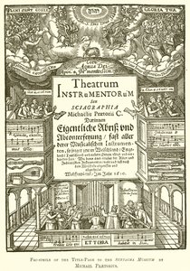 Facsímil de la portada del Syntagma Musicum de Michael Praetorius