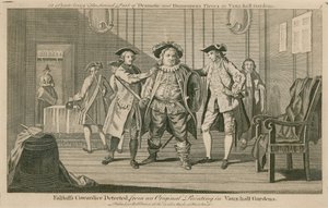 La cobardía de Falstaff detectada, de una pintura original en los Jardines de Vauxhall, Londres de English School