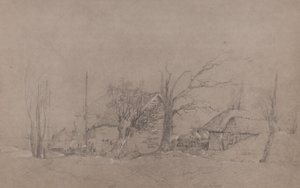 Edificios de granja junto a la orilla de un río, c.1840 de English School