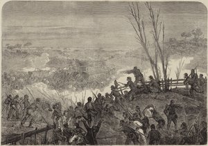 Tropas federales atacando un convoy de suministros confederados