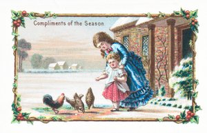 Alimentando a las gallinas, tarjeta de Navidad de English School