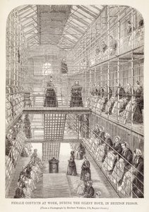 Mujeres Convictas Trabajando durante la Hora Silenciosa en la Prisión de Brixton, de Las Prisiones Criminales de Londres y Escenas de la Vida en Prisión por Henry Mayhew y John Binny, 1860
