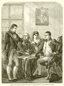 Fernando de España renunciando a su corona bajo la dictadura del emperador Napoleón de English School