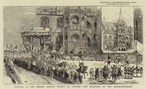 Festival de la Sociedad de Artistas Alemanes en Meissen, la recepción en el Albrechtschloss (grabado) de English School