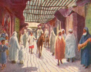 Fez, una calle sombreada (litografía en color) de English School