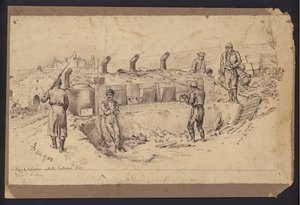 Cocina de campaña en la fortaleza de Nis, Serbia, Guerra Serbo-Búlgara, 28 de noviembre de 1885