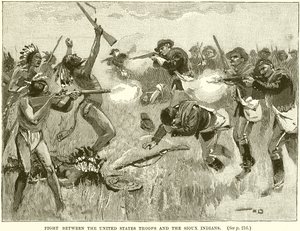 Lucha entre las tropas de los Estados Unidos y los indios Sioux de English School
