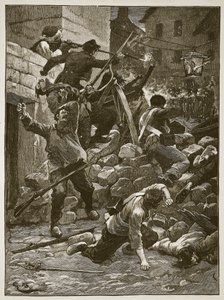Luchas en las barricadas en París, ilustración de Cassells Illustrated History of England de English School