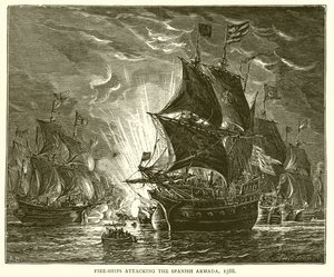 Barcos de fuego atacando la Armada Española, 1588