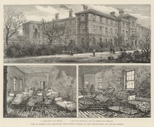 Incendio en Forest Gate, Stratford, la escuela del distrito de las uniones de Whitechapel y Poplar