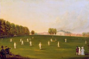 Primer gran partido de cricket jugado por miembros de la Sociedad Real de Aficionados en Hampton Court Green, 3 de agosto de 1836 de English School