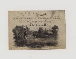 Fabricante de cañas y aparejos de pesca, C Sneath, tarjeta comercial