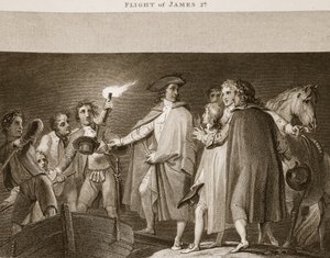 Huida de Jacobo II, ilustración de La Historia de Inglaterra de David Hume, pub. por R. Bowyer, Londres, 1812 de English School