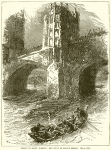 Huida de la Reina Leonor: La escena en el Puente de Londres de English School